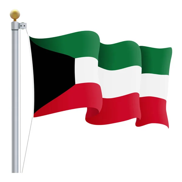 Ondeando la bandera de Kuwait aislada sobre un fondo blanco. Ilustración vectorial . — Archivo Imágenes Vectoriales