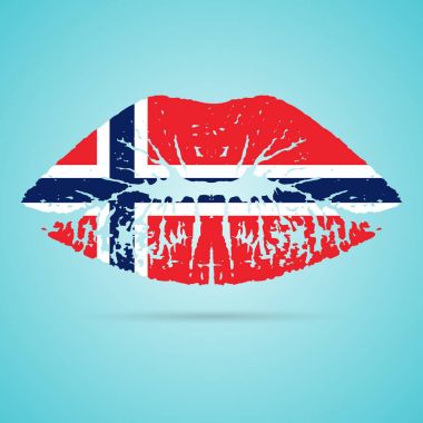 Norveç bayrağı ruj beyaz bir arka plan üzerinde izole dudaklarında. Vektör çizim.