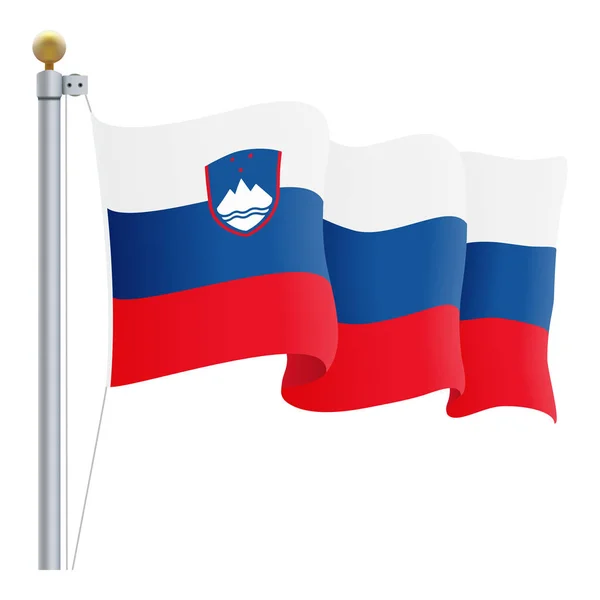 Beyaz bir arka plan üzerinde izole Slovenya bayrağı sallayarak. Vektör çizim. — Stok Vektör