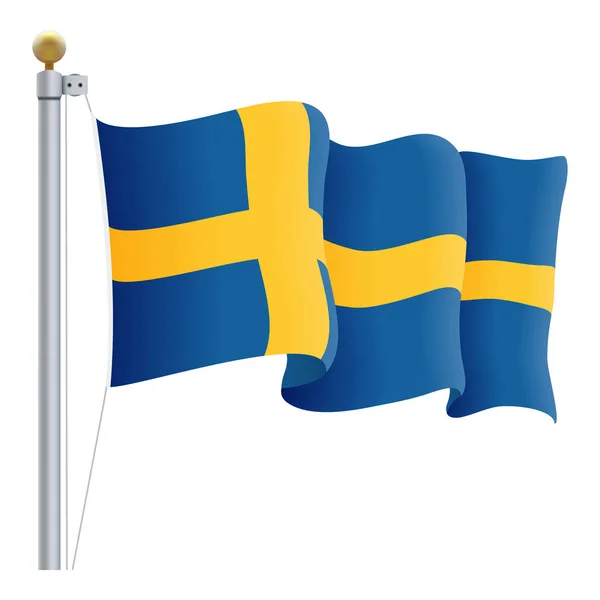 Waving Sweden Flag Isolated On A White Background. Vector Illustration. — Stock Vector