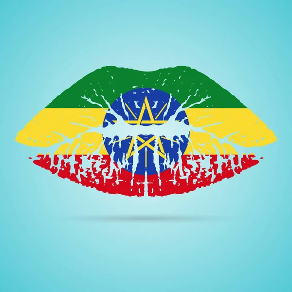 Lápiz labial de la bandera de Etiopía en los labios aislado sobre un fondo blanco. Ilustración vectorial . — Archivo Imágenes Vectoriales