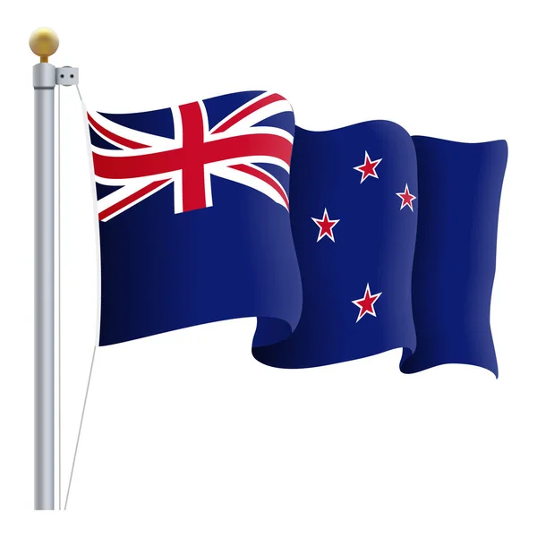 Viftar nyzeeländsk flagga isolerad på en vit bakgrund. Vektorillustration. — Stock vektor