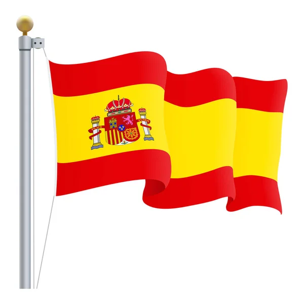 挥舞着西班牙国旗孤立在白色背景上。矢量图. — 图库矢量图片