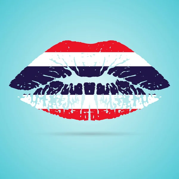 Thailandia bandiera rossetto sulle labbra isolato su uno sfondo bianco. Illustrazione vettoriale . — Vettoriale Stock
