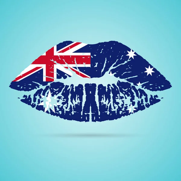 Avustralya bayrağı ruj beyaz bir arka plan üzerinde izole dudaklarında. Vektör çizim. — Stok Vektör