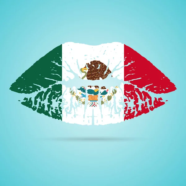 Mexico Flag Lipstick On The Lips Isolated On A White Background. Vector Illustration. — Stock Vector