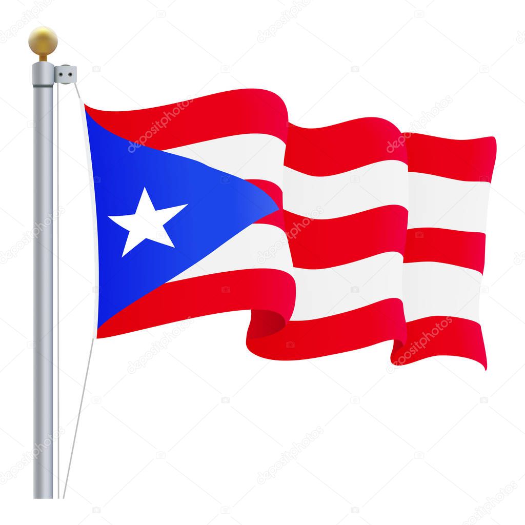 Waving Puerto Rico Flag Isolated On A White Background. Vector Illustration.