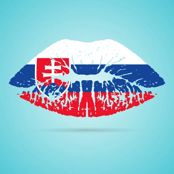 Die Lippenstift-Flagge der Slowakei auf den Lippen isoliert auf weißem Hintergrund. Vektorillustration. — Stockvektor