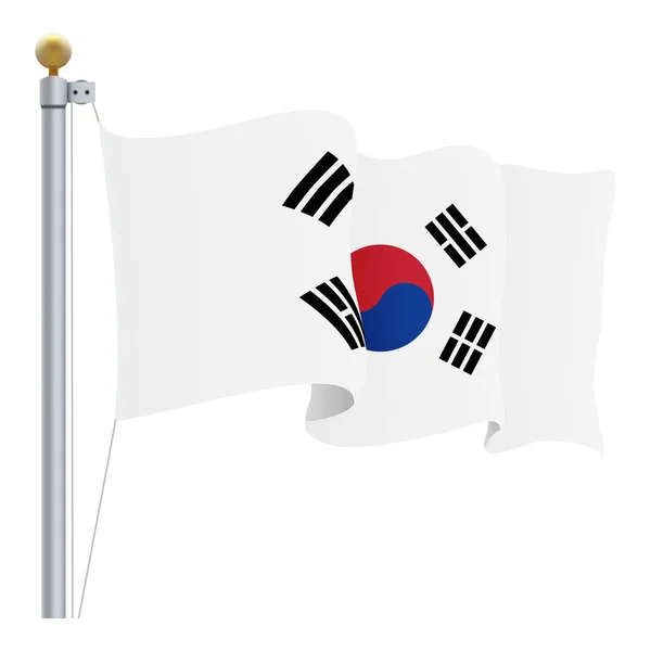 Beyaz bir arka plan üzerinde izole Güney Corea bayrak sallıyor. Vektör çizim. — Stok Vektör