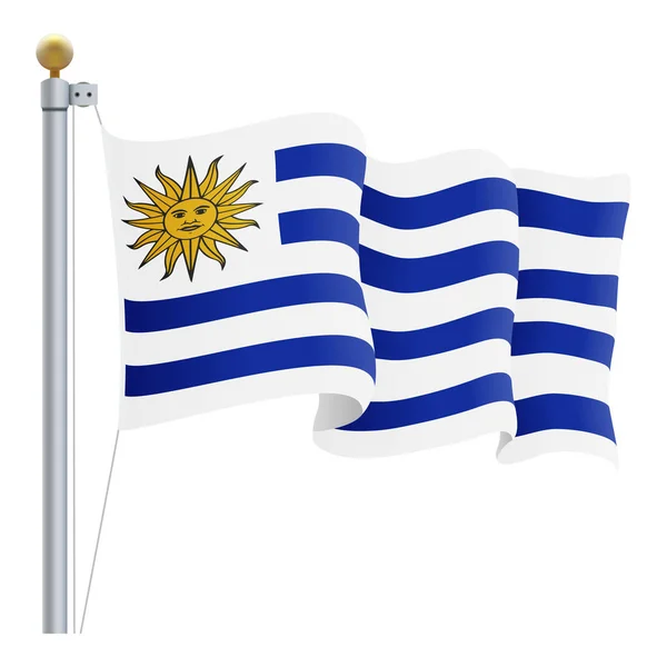 Ondeando la bandera de Uruguay aislada sobre un fondo blanco. Ilustración vectorial . — Vector de stock