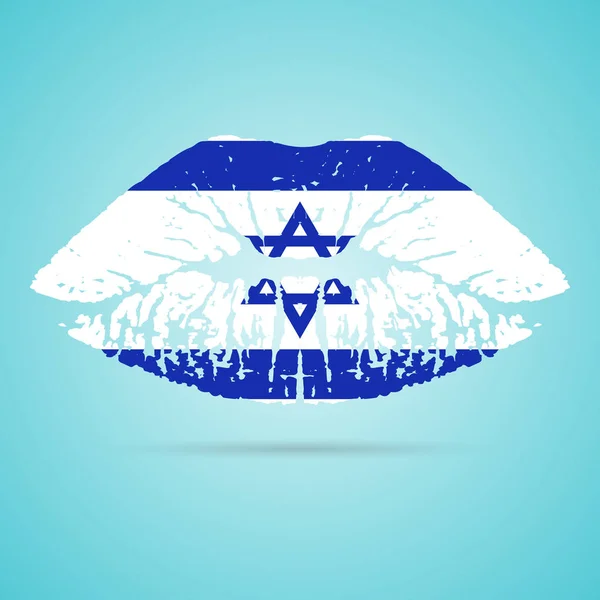 Помада флага Израиля на губах, выделенных на белом фоне. Векторная миграция . — стоковый вектор