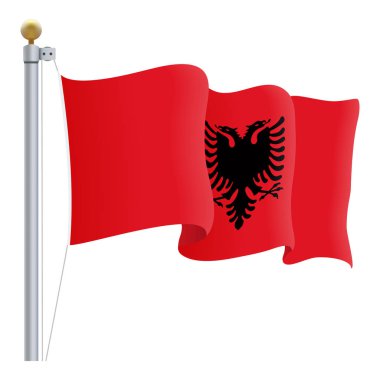 Beyaz bir arka plan üzerinde izole Arnavutluk bayrağı sallayarak. Vektör çizim.