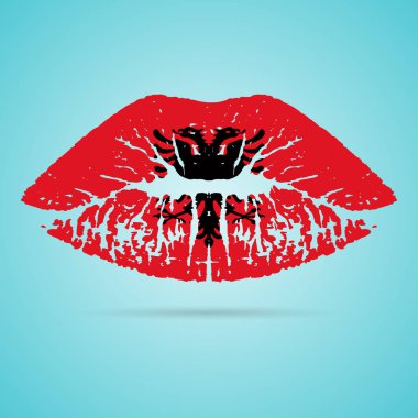 Arnavutluk bayrağı ruj beyaz bir arka plan üzerinde izole dudaklarında. Vektör çizim.