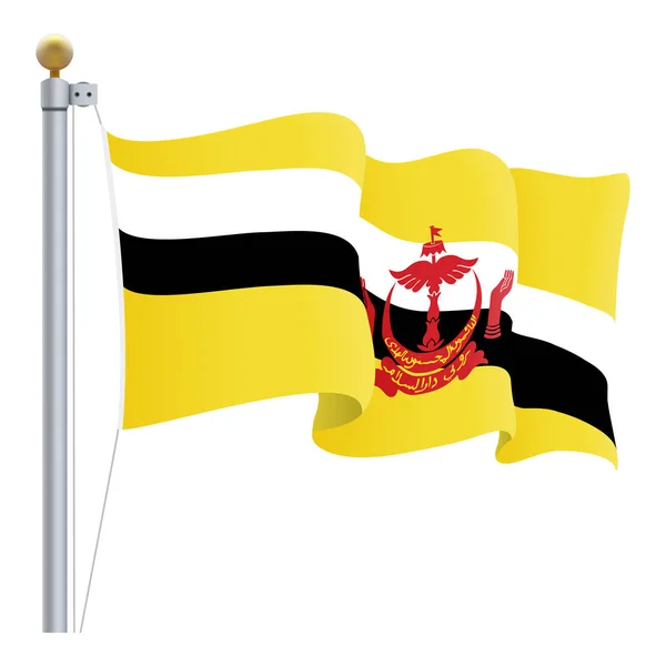 Hullámzó Brunei zászlaja elszigetelt fehér Background. Vektoros illusztráció. — Stock Vector
