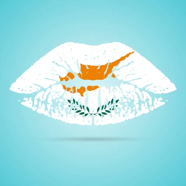 Lápiz labial de la bandera de Chipre en los labios aislados sobre un fondo blanco. Ilustración vectorial . — Vector de stock