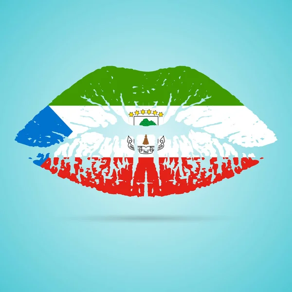 Lápiz labial de la bandera de Guinea Ecuatorial en los labios aislados sobre un fondo blanco. Ilustración vectorial . — Archivo Imágenes Vectoriales