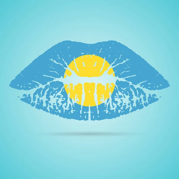 Palau Flag Lipstick On The Lips Isolated On A White Background (en inglés). Ilustración vectorial . — Vector de stock