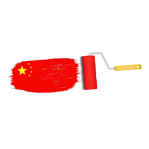 Pincel curso com bandeira nacional da China isolado em um fundo branco. Ilustração vetorial . —  Vetores de Stock