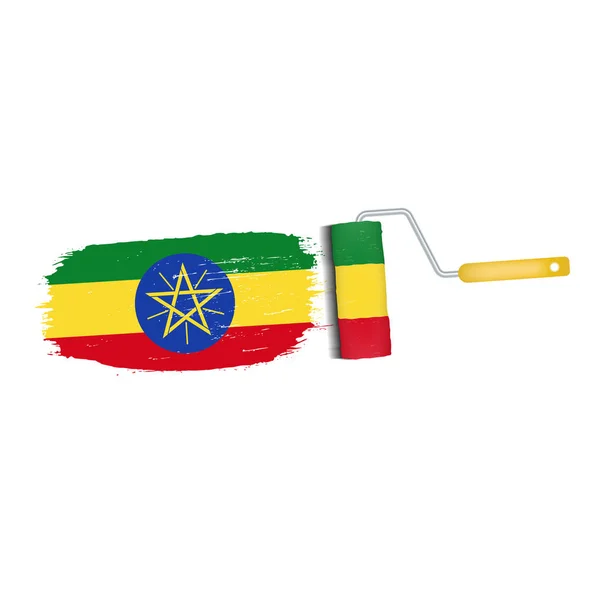 Penseelstreek met nationale vlag Ethiopië geïsoleerd op een witte achtergrond. Vectorillustratie. — Stockvector