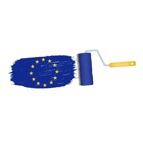 Penseelstreek met Europese Unie vlag geïsoleerd op een witte achtergrond. Vectorillustratie. — Stockvector