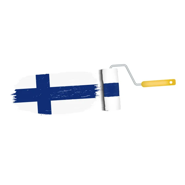 Penseelstreek met nationale vlag Finland geïsoleerd op een witte achtergrond. Vectorillustratie. — Stockvector