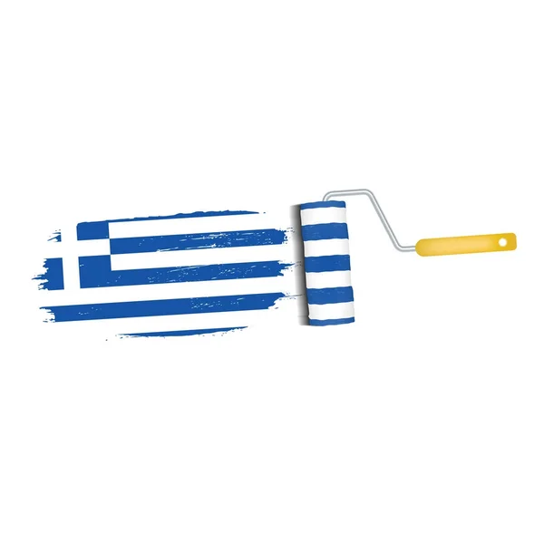 Pinselstrich mit griechischer Nationalflagge auf weißem Hintergrund. Vektorillustration. — Stockvektor