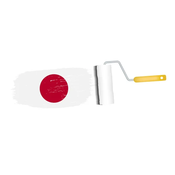 Pinselstrich mit japanischer Nationalflagge auf weißem Hintergrund. Vektorillustration. — Stockvektor