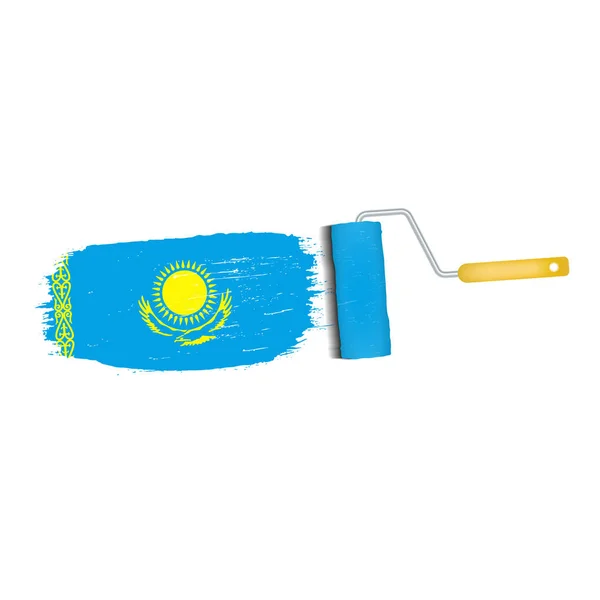 Fırça darbesi ile Kazakistan ulusal bayrak beyaz bir arka plan üzerinde izole. Vektör çizim. — Stok Vektör