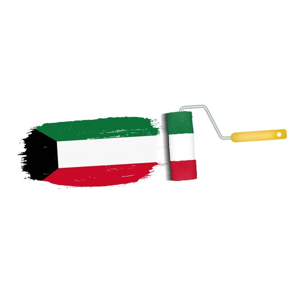 Escove o curso com a bandeira nacional de Kuwait isolada em um fundo branco. Ilustração vetorial . — Vetor de Stock