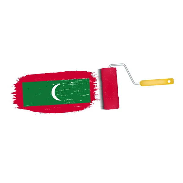 Pinselstrich mit maledivischer Nationalflagge auf weißem Hintergrund. Vektorillustration. — Stockvektor