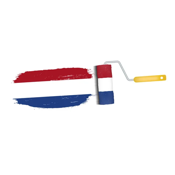 Pincelada con bandera nacional holandesa aislada sobre fondo blanco. Ilustración vectorial . — Vector de stock