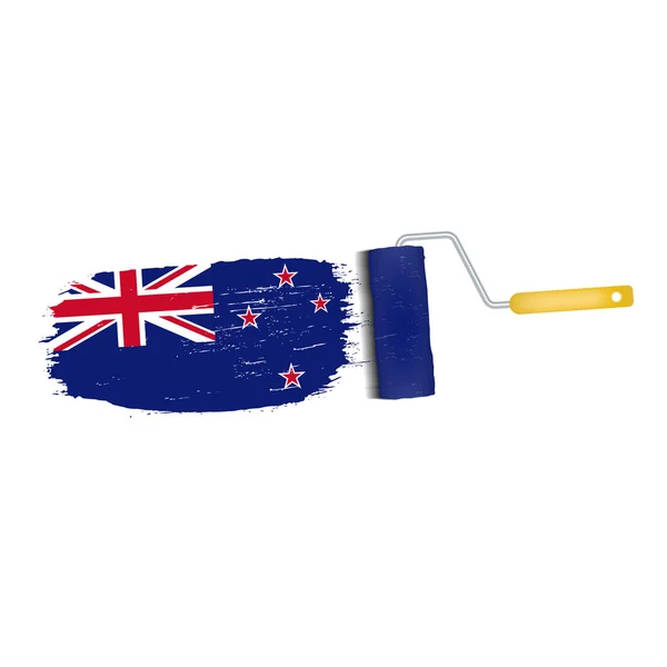 Pinselstrich mit neuseeländischer Nationalflagge auf weißem Hintergrund. Vektorillustration. — Stockvektor