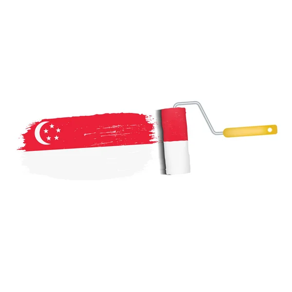 Brush Stroke Dengan Bendera Nasional Singapura Terisolasi di Latar Belakang Putih. Ilustrasi Vektor . - Stok Vektor