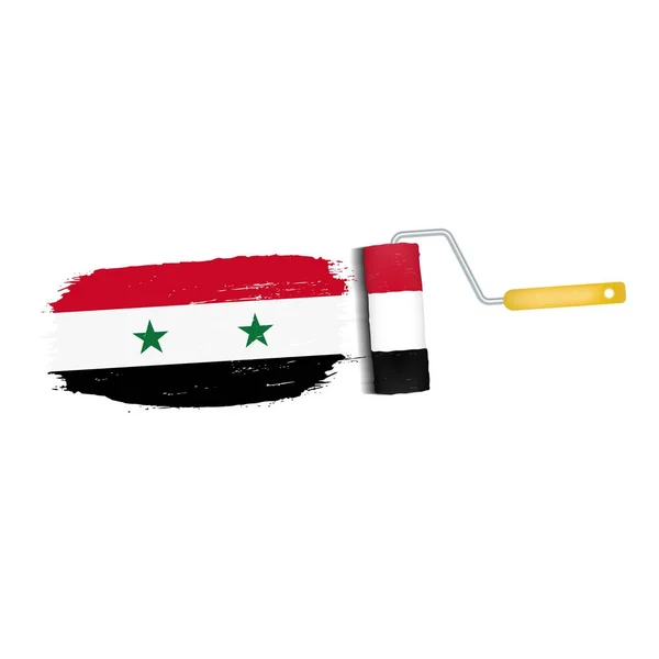 Pinselstrich mit syrischer Nationalflagge auf weißem Hintergrund. Vektorillustration. — Stockvektor