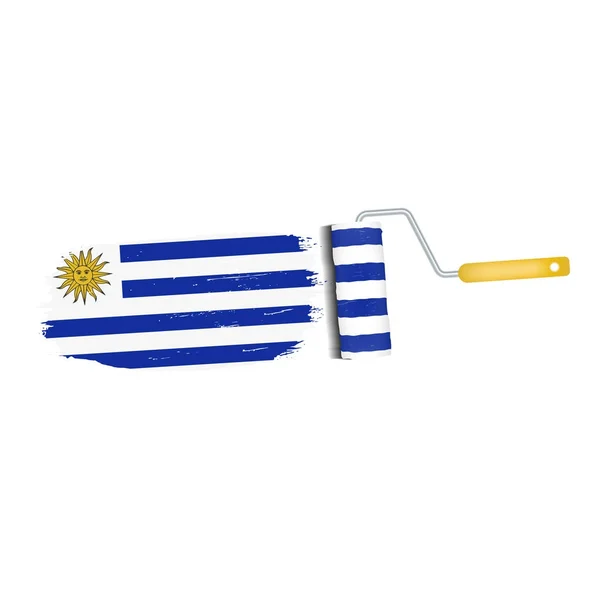 白い背景に分離されたウルグアイ国旗とブラシ ストローク。ベクトル図. — ストックベクタ