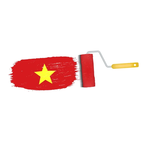 Coup de pinceau avec drapeau national du Vietnam isolé sur un fond blanc. Illustration vectorielle . — Image vectorielle