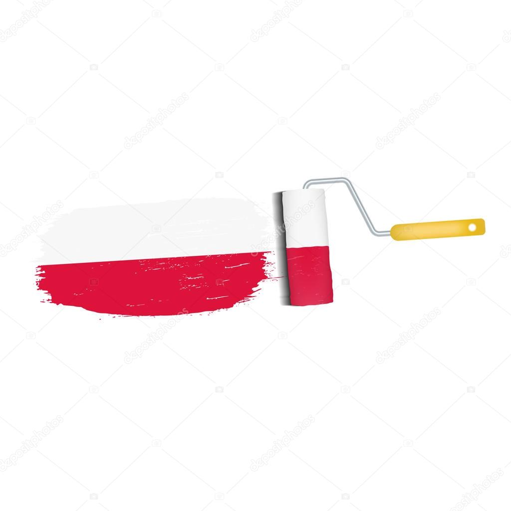 Brush Stroke With Poland National Flag Isolated On A White Background. Vector Illustration. National Flag In Grungy Style. Brushstroke. Use For Brochures, Printed Materials, Logos, Independence Day