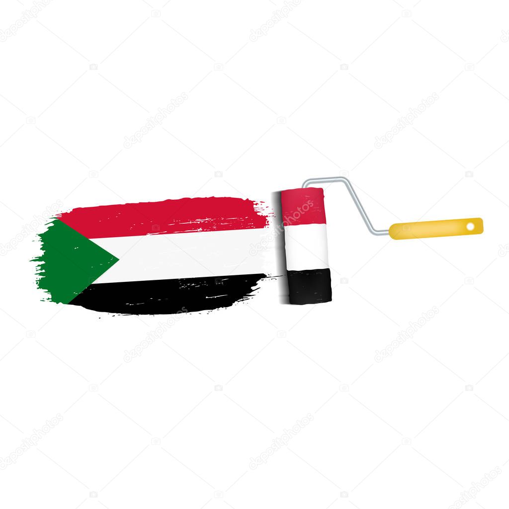 Brush Stroke With Sudan National Flag Isolated On A White Background. Vector Illustration.
