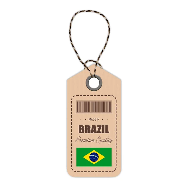 悬挂标记在巴西制造, 国旗图标在白色背景隔离。矢量插图. — 图库矢量图片