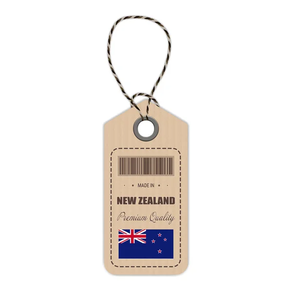 Hang Tag Made In New Zealand With Flag Icon Isolated On A White Background. Vector Illustration. — Stock Vector