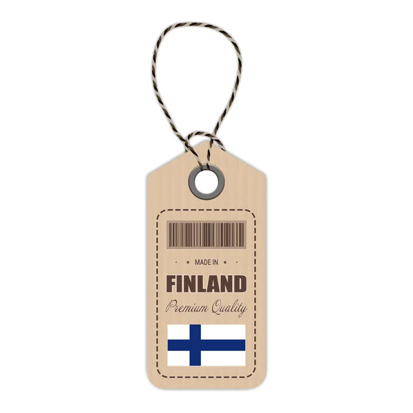 Häng Tag gjort i Finland med flaggikonen isolerad på en vit bakgrund. Vektorillustration. — Stock vektor