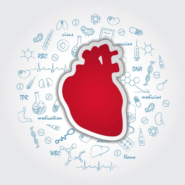 Kreativer medizinischer Hintergrund mit menschlicher Herzanatomie. medizinisches Symbol der Kardiologie. Vektorillustration. — Stockvektor