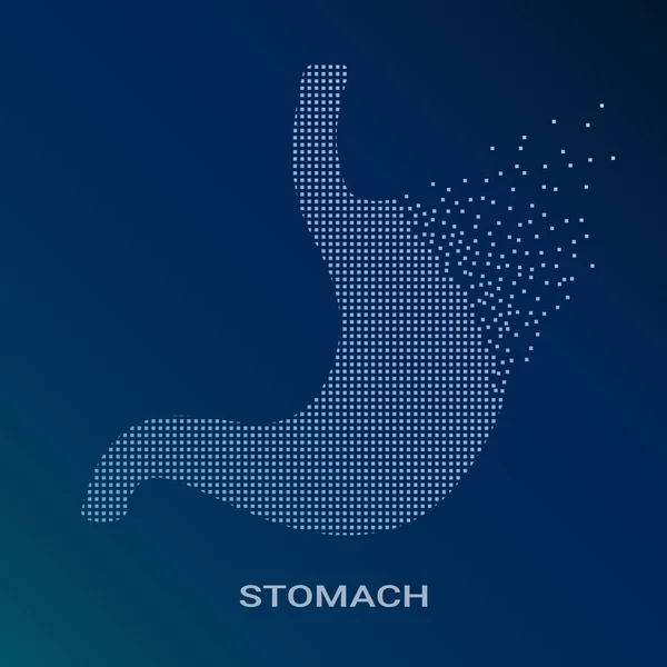 Resumen Vector Ilustración del estómago humano sobre fondo azul. Pixel Art Logo de Gastroenterología. Ilustración del logotipo vectorial. Concepto médico creativo — Vector de stock