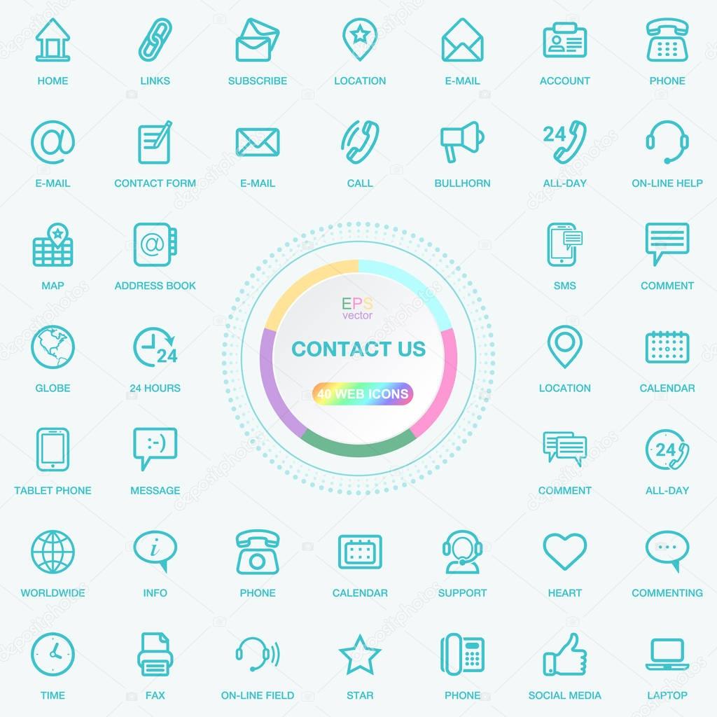 Universal Web And Internet Contact Us Line Icons Set. Web, Blog And Social Media Buttons. Vector Illusitration Isolated On Background.