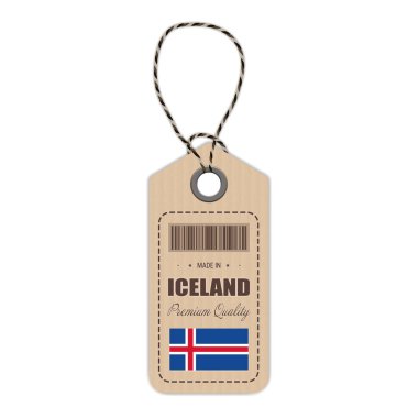 İzlanda beyaz bir arka plan üzerinde izole bayrak simgesi ile yapılan etiket asmak. Vektör çizim.