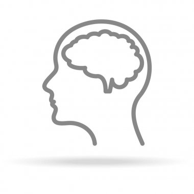 İnsan beyni, Nöroloji kutsal kişilerin resmi içinde beyaz arka plan üzerinde izole Trendy ince çizgi stili. Tıbbi simge tasarım, Apps, Logo, kullanıcı arabirimi için. Vektör çizim.