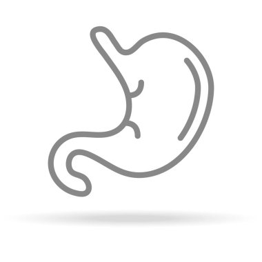 İnsan mide, Gastrology kutsal kişilerin resmi içinde beyaz arka plan üzerinde izole Trendy ince çizgi stili. Tıbbi simge tasarım, Apps, Logo, kullanıcı arabirimi için. Vektör çizim.