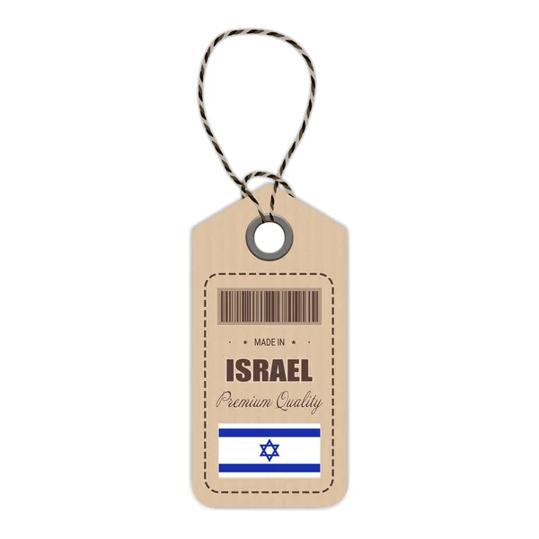 Tag pendurado feito em Israel com bandeira ícone isolado em um fundo branco. Ilustração vetorial . — Vetor de Stock