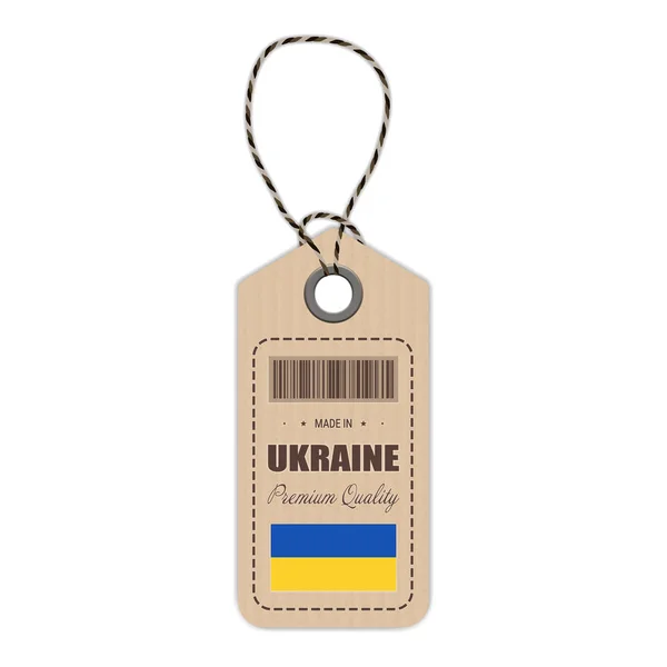 Повісити тег, зроблені в Україні з значок прапорця ізольовані на білому тлі. Векторні ілюстрації. — стоковий вектор