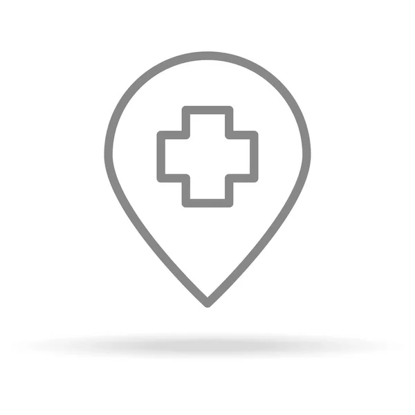 Icono de ubicación del hospital en estilo de línea delgada de moda aislado sobre fondo blanco. Símbolo médico para su diseño, aplicaciones, logotipo, interfaz de usuario. Ilustración vectorial . — Archivo Imágenes Vectoriales